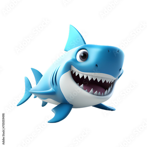 3d cartoon shark isolated on white and transparent background