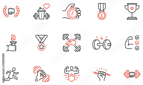 Vector Set of linear icons to assertiveness, training and motivation. Mono line pictograms and infographics design elements