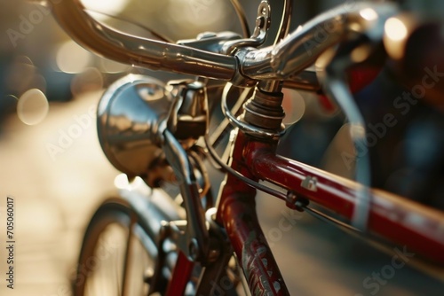 A close-up view of a bicycle with a blurred background. This versatile image can be used in various contexts photo