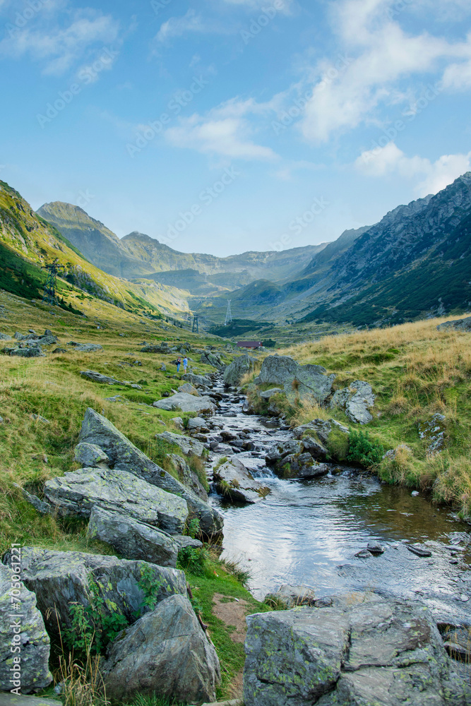 September landscape of the Fagaras Mountains, Romania. A view from the hiking trail near the Balea Lake and the Transfagarasan Road
