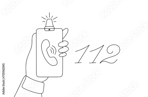 Telephone. Call. 112. Rescue service. One line
