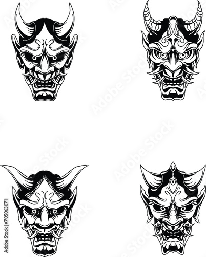  Illustration of hannya mask from japanese in white background drawing vector fit for clothing (ID: 705063071)