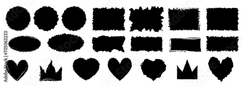Jagged rectangle, crown and heart. Black simple shape. Rectangle paper template jagged and rough.