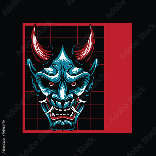 Illustration of hannya mask  from japanese  with geometry background drawing vector fit for clothing (ID: 705063470)