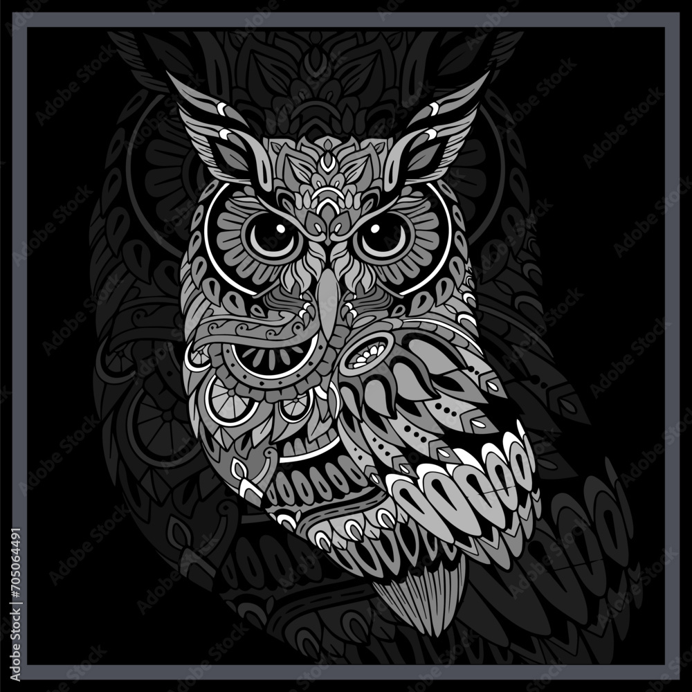 Fototapeta premium Monochrome Owl bird mandala arts.