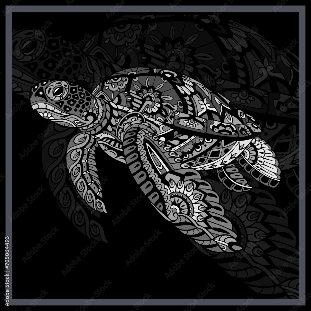 Fototapeta premium Monochrome Sea turtle mandala arts.