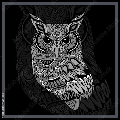 Monochrome Owl bird mandala arts.
