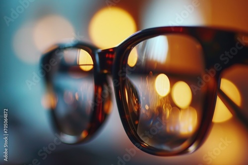 A pair of glasses sitting on top of a table. Suitable for various uses