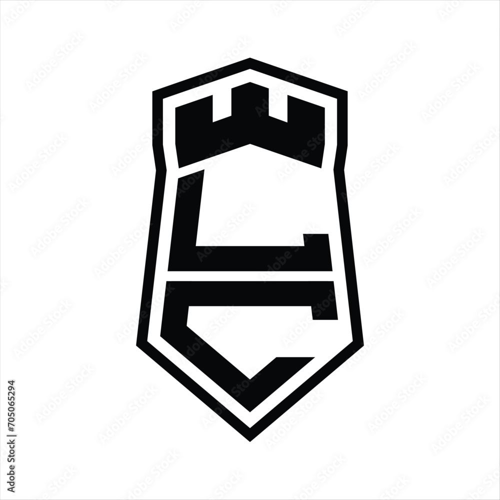 LC Letter Logo monogram hexagon shield shape up and down with crown castle isolated style design LC Letter Logo monogram hexagon shield shape up and down with crown castle isolated style design