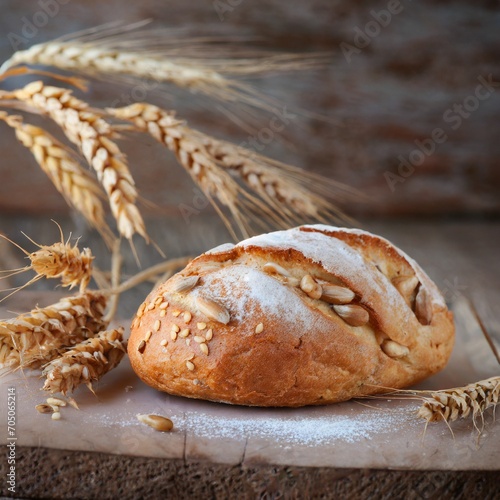 Nature's Bounty: Delicious Bread Loaf on a Wooden Table Setting