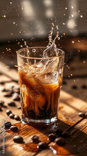 Glass Filled With Ice and Coffee on Wooden Table