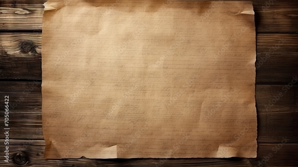 empty parchment pinned on a grungy wooden board  - obrazy, fototapety, plakaty 