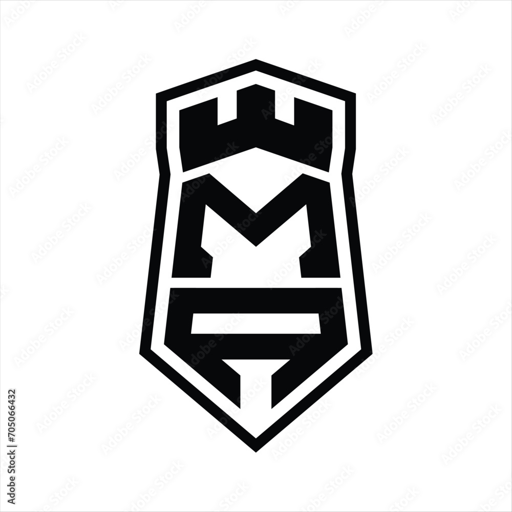 MA Letter Logo monogram hexagon shield shape up and down with crown castle isolated style design MA Letter Logo monogram hexagon shield shape up and down with crown castle isolated style design