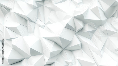 White geometric shapes cluster together  creating a three-dimensional abstract pattern on a monochromatic background
