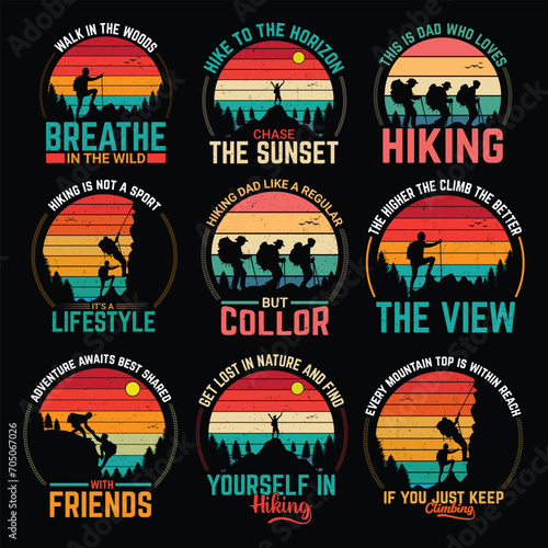 Hiking quotes vector bundle t shirt design, hiking vintage every color quotes design bundle.