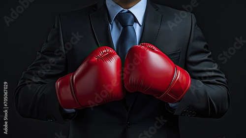 businessman in boxing gloves isolated on black  © buraratn
