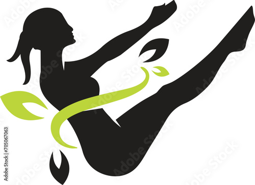 Woman doing Paripurna Navasana or Boat pose. Female cartoon character practicing Hatha yoga.gymnastics training.