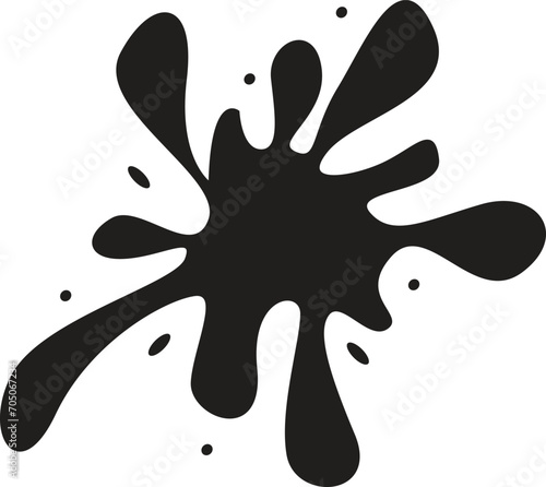 Splash silhouette with droplets. Water drops shapes, liquid burst splashes and ink blot hand drawn
