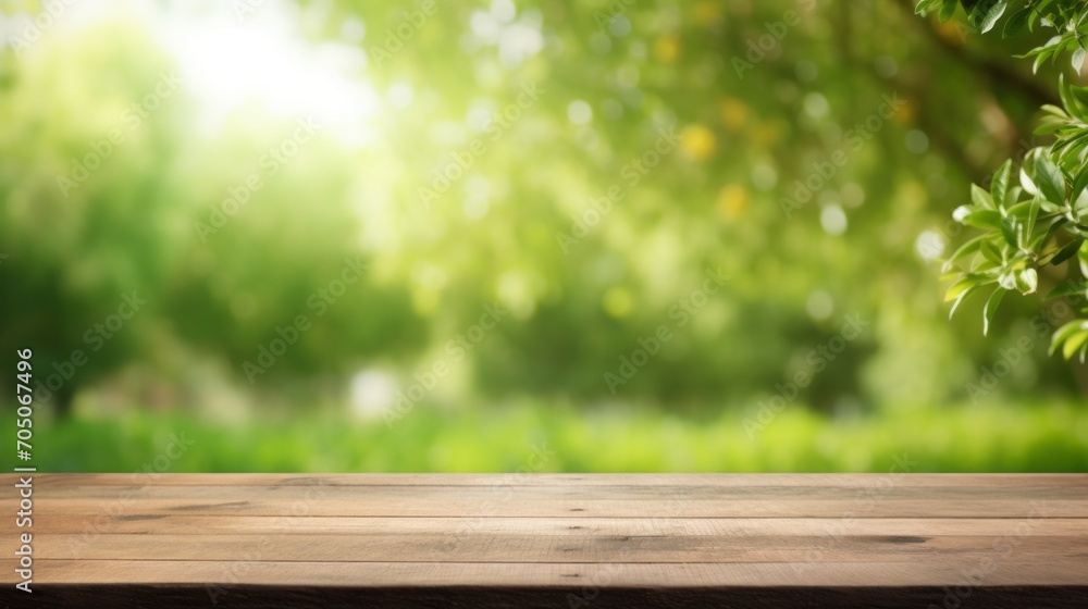 Serene nature retreat: empty wooden deck surrounded by lush greenery - peaceful garden background for design projects Serene nature retreat: empty wooden deck surrounded by lush greenery - peaceful garden background for design projects