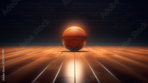 Basketball on a wooden court Generative AI photo