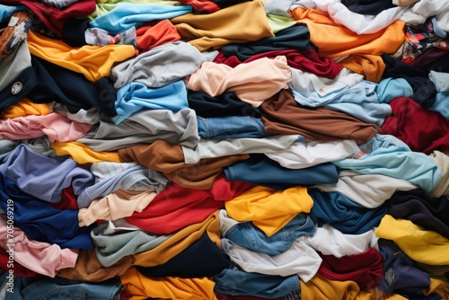 Background with an assortment of folded t-shirts - clothing variety concept