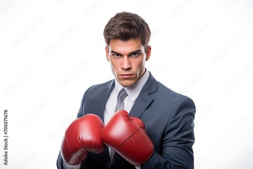 Businessman Training in Boxing Stance Businessman Training in Boxing Stance