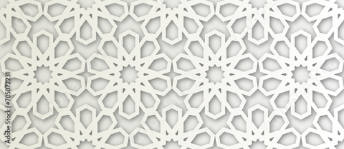 Islamic Ornament Vector. White soft grey background. Light shadow 3d ramadan eid arabic geometric pattern elements motif. © Pandusaurus 