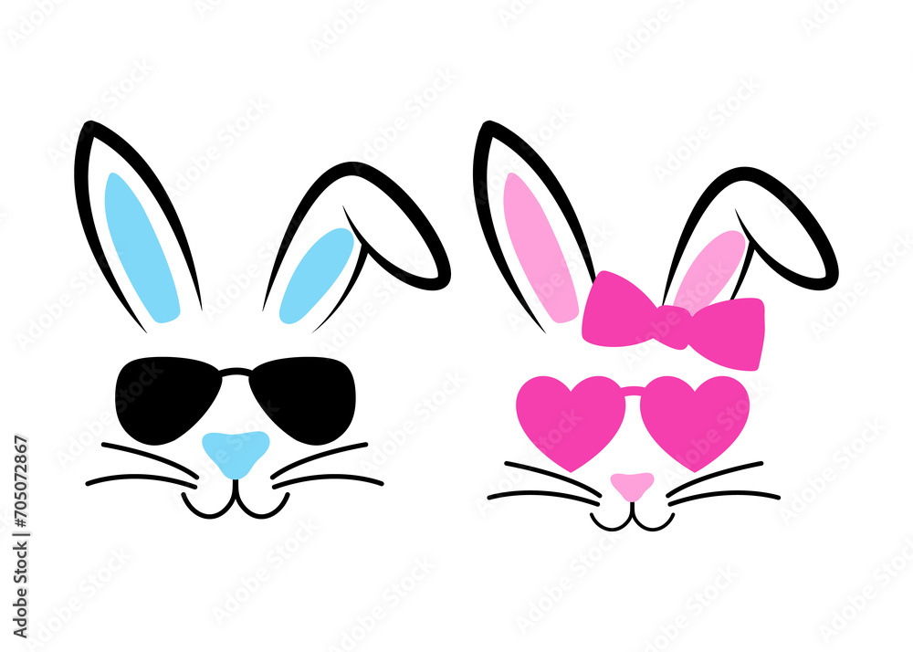 Vector cute bunny face design. Happy Easter. adorable rabbits illustration hand drawn animals