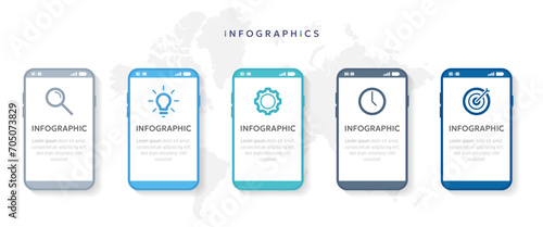 5 step phone infographics with icon options