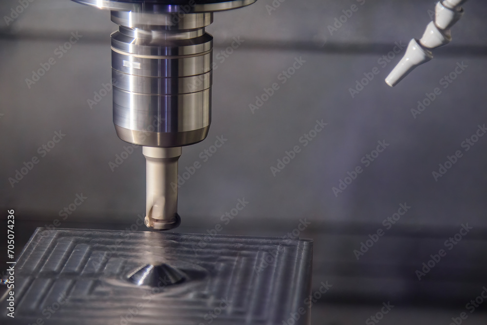 The CNC milling machine rough cutting the injection mold parts by indexable tools. The CNC milling machine rough cutting the injection mold parts by indexable tools.