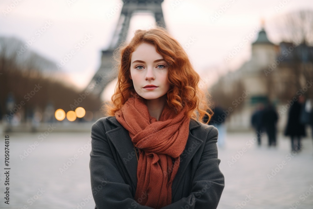 Red-Haired Woman with Scarf Touring Paris