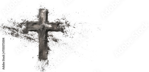Ashes cross on white background. Ash Wednesday and the Easter holiday symbol © LiliGraphie