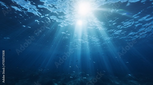 A Sunlit Ocean Scene with Sunbeams and Fish Generative AI