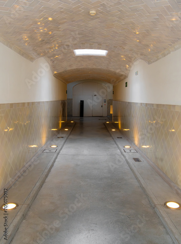 Barcelona, Spain - October 7, 2023: Empty subway tunnel of the Hospital de la Santa Creu i Sant Pau photo