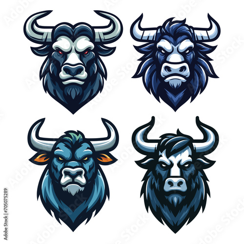 set of wild strong animal bull head face mascot design vector illustration  logo template isolated on white background