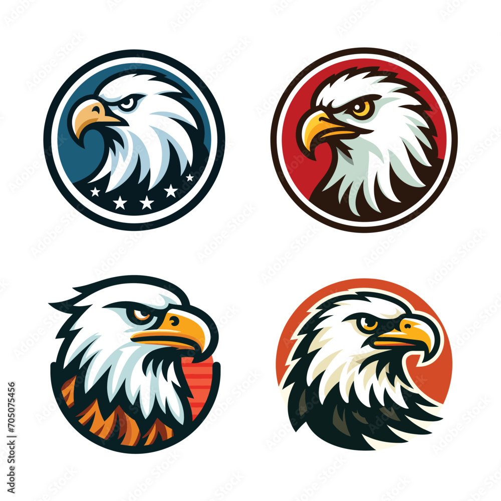 set of bird eagle hawk head logo mascot design vector illustration isolated on white background
