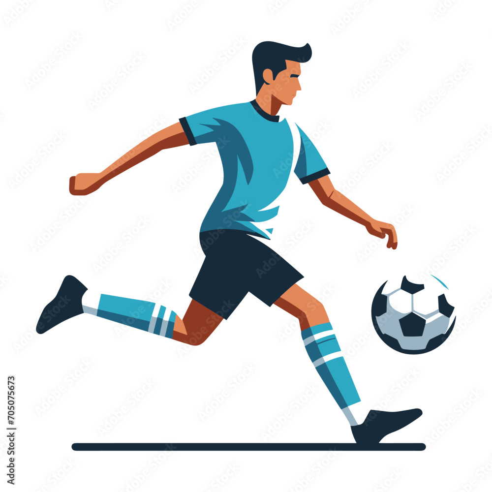 soccer player men athlete vector design, colourful style football game male player illustration, player kicking ball template isolated on white background