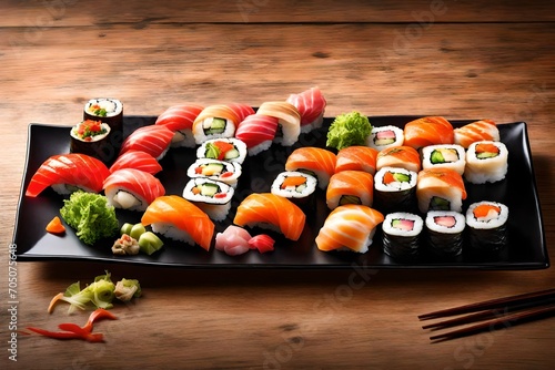 Create a delectable image of a plate adorned with colorful sushi rolls, each one a culinary masterpiece showcasing its unique ingredients.

