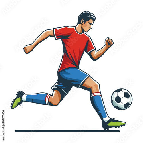 soccer player men athlete vector design, colourful style football game male player illustration, player kicking ball template isolated on white background