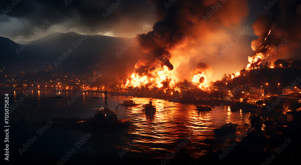 View of the massive Visakhapatnam Harbor fire in American City