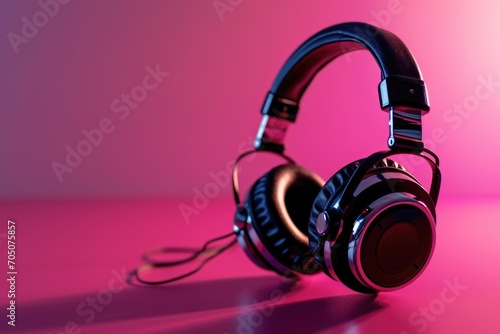 A pair of headphones resting on a vibrant pink surface. Perfect for music lovers and technology enthusiasts