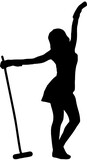 vector silhouette illustration of a person mopping the floor