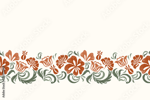 Ethnic Floral pattern paisley embroidery on white background. Ikat orange flower motif ethnic seamless pattern traditional flower abstract vector illustration vintage design for print template,  photo