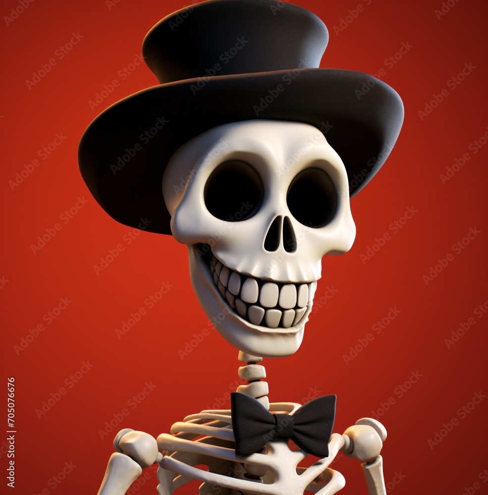 Skeleton with Bow Tie and Top Hat Generative AI Skeleton with Bow Tie and Top Hat Generative AI