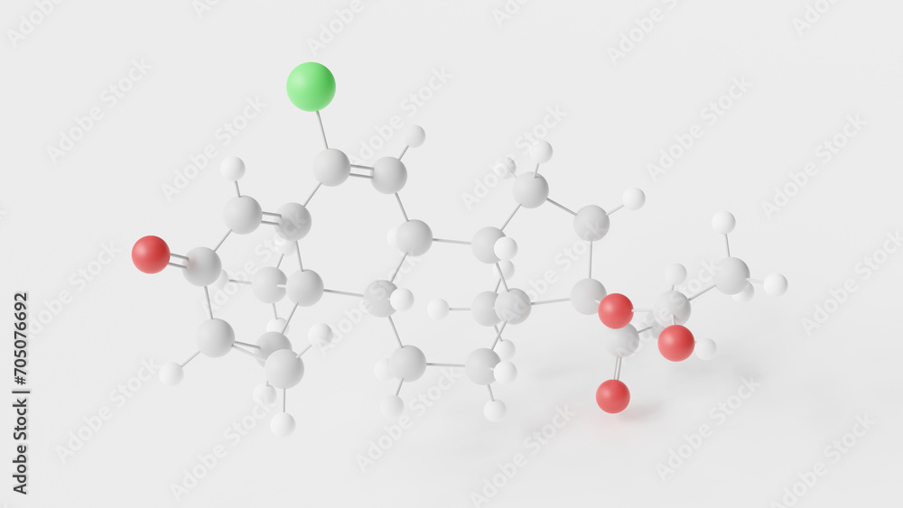 cyproterone acetate molecule 3d, molecular structure, ball and stick model, structural chemical formula androgen antagonist