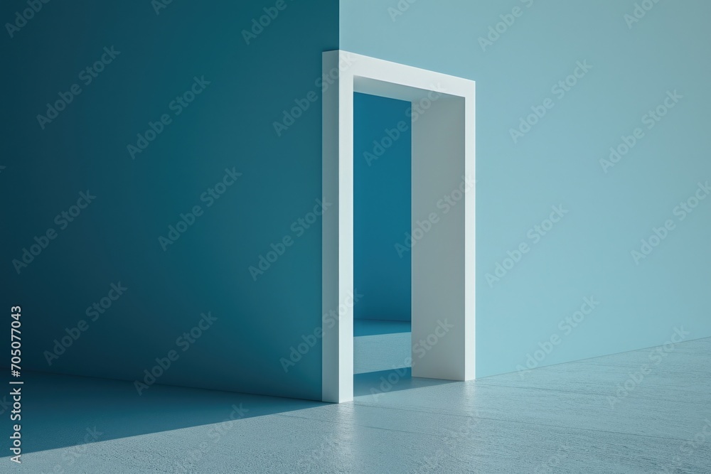 A picture of a room with a blue wall and a white door. Suitable for interior design, real estate, or home renovation projects A picture of a room with a blue wall and a white door. Suitable for interior design, real estate, or home renovation projects