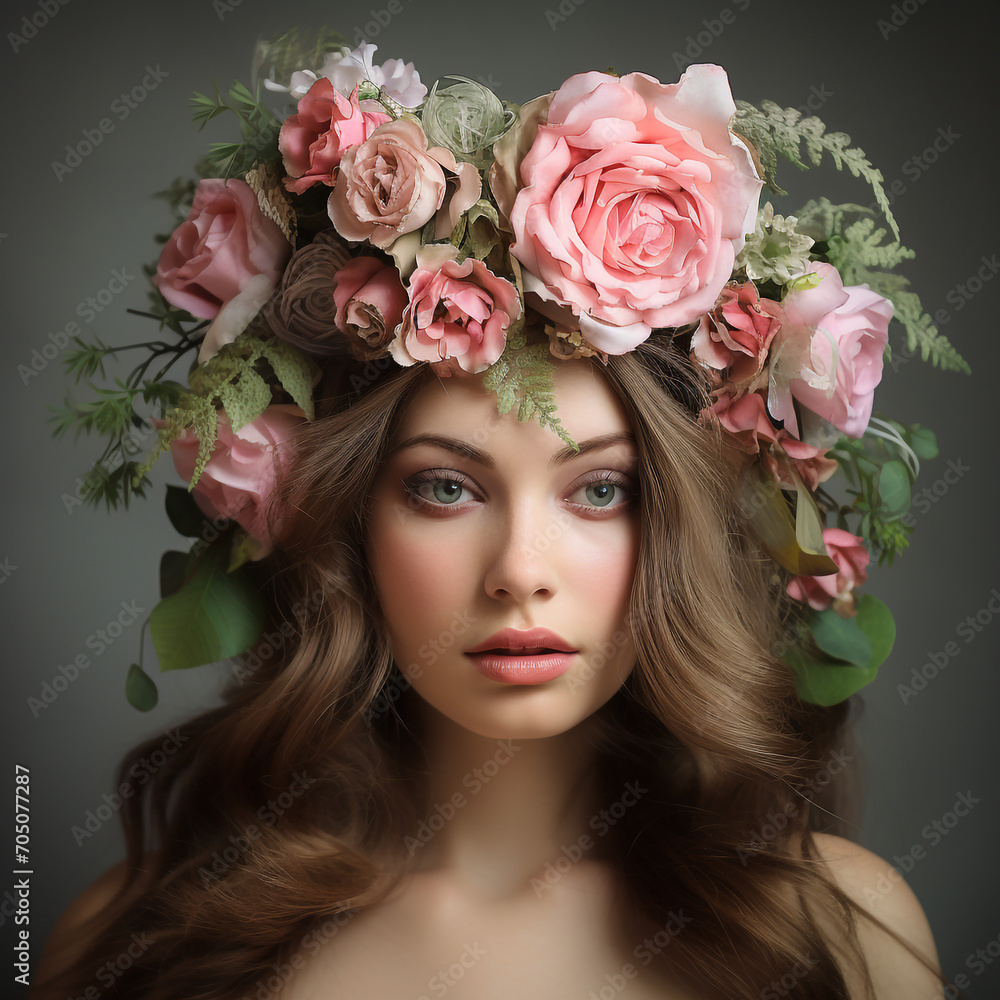Floral round crown wreath with pink rose