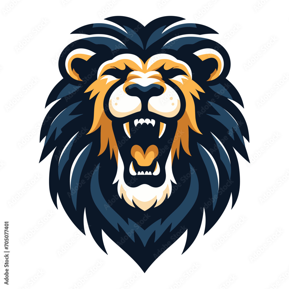 Lion Head Roaring Logo mascot vector illustration, emblem design isolated on white background