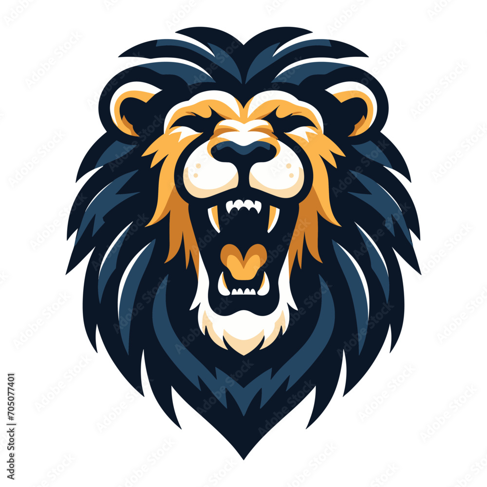 Obraz premium Lion Head Roaring Logo mascot vector illustration, emblem design isolated on white background