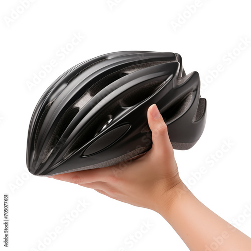 Hands bicycle helmet on transparent background photo